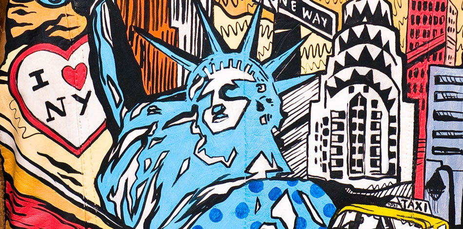 I Love New York - pop artowy obraz na kurtce skórzanej Andrzeja Jedynaka