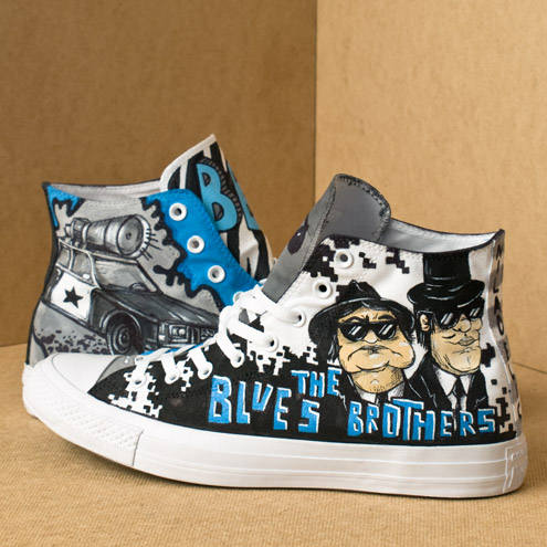 Recznie malowane buty Converse Kustomowe buty Custom Shoes Custom Converse Hand painted shoes Blues Brothers film movie