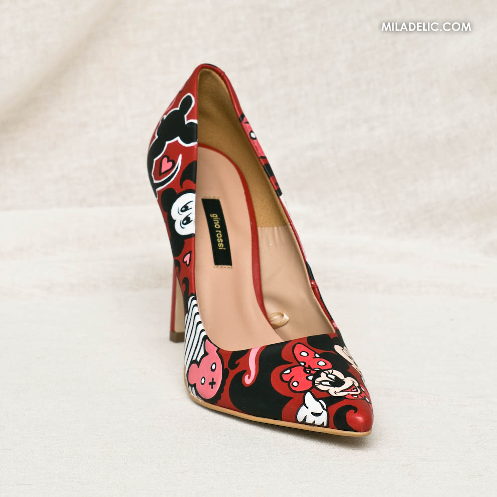Mickey Mouse custom painted heels shoes ręcznie malowane czerowne szpilki kustomowe szpilki best custmo shoes 2021
